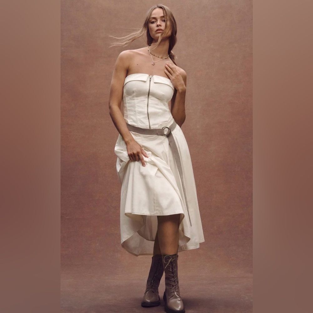 ✨Anthropologie Pilcro Twofer Strapless Cotton Midi Dress –White-XS